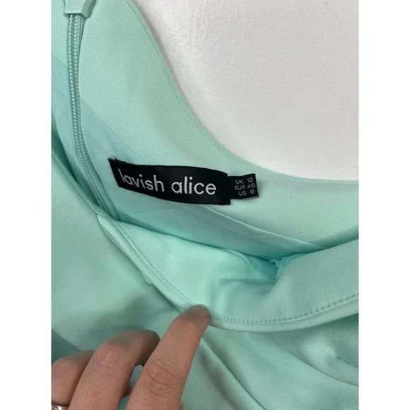 Lavish Alice One Shoulder Button Wrap Silhouette Dress Mint Green Size: 8 NWOT - Picture 6 of 9